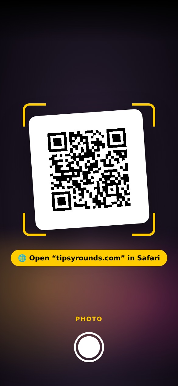 A player’s phone camera scanning the TipsyRounds QR code